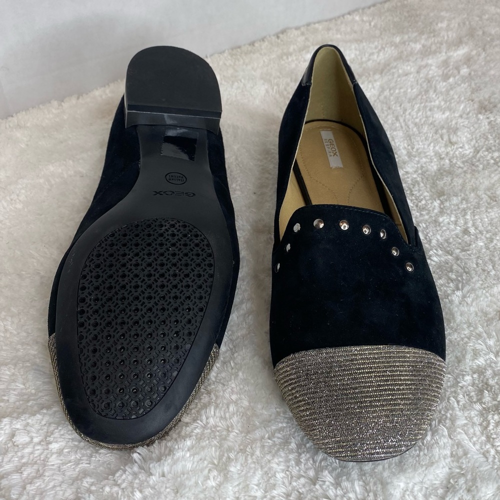 GEOX Respira Black Sueded Leather Loafers Silver Studs 39 - Picture 3 of 13
